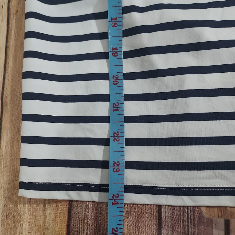 Lands End Navy White Stripe Long Sleeve Rashguard Swim Top M 10-12 - Picture 5 of 8
